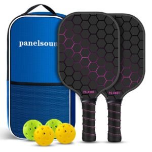 Black and Pink Lightweight Fiberglass Pickleball Paddle Set – 2 High-Rebound Rackets with PU Comfort Grip, 4 Balls and Carry Bag for Outdoor Play
