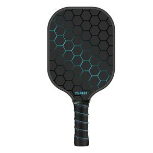 Black and Blue Fiberglass Pickleball Paddle – 220g Lightweight Racket with Breathable PU Comfort Grip and Oversized Sweet Spot for Outdoor Play