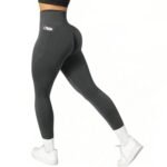 L Size Dark Grey Breathable High-Waist Ruched Butt-Lift Yoga Leggings – Dual Pockets & No Front T – LineNaked-Feel Performance Tights for Gym, Running & Pilates