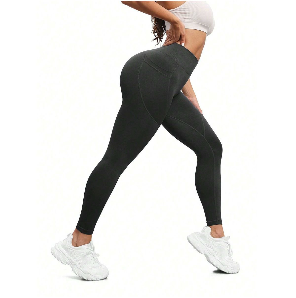 L Size Dark Grey Breathable High-Waist Ruched Butt-Lift Yoga Leggings - Dual Pockets & No Front T - LineNaked-Feel Performance Tights for Gym, Running & Pilates 5 L Size Dark Grey Breathable High-Waist Ruched Butt-Lift Yoga Leggings – Dual Pockets & No Front T – LineNaked-Feel Performance Tights for Gym, Running & Pilates - image 5