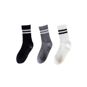 3-Pack Anti-Slip Yoga Socks – Grippy Non-Slip Pilates Dance Fitness Socks for Women(Black, white, dark grey)