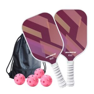 Fantasy Purple Striped Fiberglass Pickleball Paddle Set – 4 Balls & 2 Lightweight Shock-Absorbing Rackets with Versatile Carry Bag for Outdoor Play