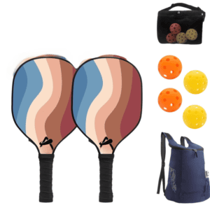 Lightweight 9-Ply Hard Basswood Pickleball Paddle Set with Curved Stripes Design – 2 Durable Paddles + 4 Balls + Ball Mesh Bag + Carrying Backpack for Indoor & Outdoor Play – Professional Size Construction, Breathable Non-Slip Grip