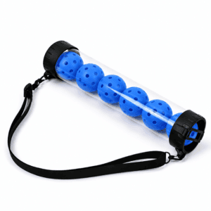Portable Pickleball Retriever Tube & 6PCS Blue 74mm 40-Hole Pickleballs – Back-Saving Transparent 6 Balls Picker Upper with Adjustable Shoulder Strap for Outdoor Play Training