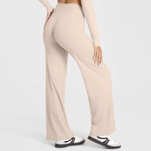 XL Size Apricot High Waisted Flare Yoga Pants for Women – M-Shaped Peach Hip Lifting Wide-Leg Workout Trousers with Soft & Skin Feel Four Way Stretch Fabric, Breathable & Quick Dry