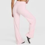 XL Size Pink High Waisted Flare Yoga Pants for Women – M-Shaped Peach Hip Lifting Wide-Leg Workout Trousers with Soft & Skin Feel Four Way Stretch Fabric, Breathable & Quick Dry