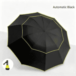 Black Compact 3-Folding Automatic Golf Umbrella, 42 Inch Large Coverage Double Canopy with 10 Steel Windproof Ribs, Waterproof Impact Cloth for Men and Women, Outdoor Sports Sun & Rain Protection
