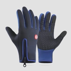 Blue L size Winter Outdoor Cycling Gloves – Touch Screen Compatible Windproof Waterproof Non-Slip Palm Thermal Fleece Gloves for Cycling, Skiing, Hiking and Sports