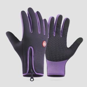 Purple M size Winter Outdoor Cycling Gloves – Touch Screen Compatible Windproof Waterproof Non-Slip Palm Thermal Fleece Gloves for Cycling, Skiing, Hiking and Sports