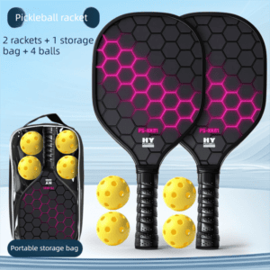 Black and Pink Professional Carbon Fiber Pickleball Paddle Set （2 Rackets + 4 Balls + 1 Carry Bag）- Lightweight Pickleball Racket with Balls for Outdoor Sports Training