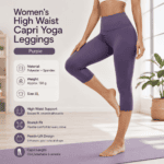 Purple XL Size Women’s High Waist 3/4 Yoga Leggings – Peach Hip Lift Design, Breathable Stretch Fabric for Gym Running and Daily Wear
