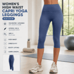 Blue S Size Women’s High Waist 3/4 Yoga Leggings – Peach Hip Lift Design, Breathable Stretch Fabric for Gym Running and Daily Wear