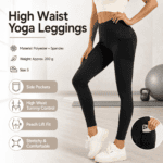 Black S Size Women’s High Waist Yoga Leggings with Mesh Side Pockets – Squat Proof, Peach Hip Lift, Breathable Stretch Fabric for Gym Running 、Pilates Wea and Daily Wear
