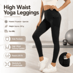 Black XXL Size Women’s High Waist Yoga Leggings with Mesh Side Pockets – Squat Proof, Peach Hip Lift, Breathable Stretch Fabric for Gym Running 、Pilates Wea and Daily Wear