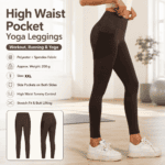 Coffee-colored XXL Size Women’s High Waist Yoga Leggings with Mesh Side Pockets – Squat Proof, Peach Hip Lift, Breathable Stretch Fabric for Gym Running 、Pilates Wea and Daily Wear