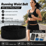 Black L Size Running Waist Belt – High Stretch Spandex Nylon Blend, 360-Degree Storage Pocket, Breathable Mesh Design for Running and Gym Use
