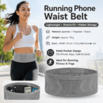 Grey L Size Running Waist Belt – High Stretch Spandex Nylon Blend, 360-Degree Storage Pocket, Breathable Mesh Design for Running and Gym Use