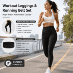 Comfortable Outdoor Sports Set-Black L Size Running Waist Belt and Black L Size High-Waisted Yoga Leggings – Breathable Spandex Blend, Side Pockets for Phone and Keys, Lightweight Fitness Gear for Running and Gym