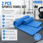 2 Piece Light Blue Microfiber Sports Towel Set – 152*76cm and 80*40cm Quick Dry Gym Towels, Ultra Absorbent Sweat Towel for Fitness Running Swimming, Lightweight Travel Friendly