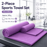2 Piece Purple Microfiber Sports Towel Set – 152*76cm and 80*40cm Quick Dry Gym Towels, Ultra Absorbent Sweat Towel for Fitness Running Swimming, Lightweight Travel Friendly