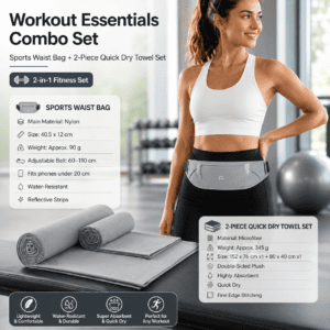 Dry and Breathable Sports combination-Grey Running Waist Belt and Grey 152*76cm and 80*40cm Microfiber Sports Towel Set – Waterproof Nylon Belt with Reflective Strips, Quick Dry Gym Towels for Fitness Running Swimming