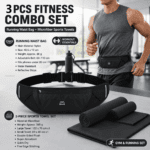 Dry and Breathable Sports combination-Black Running Waist Belt and Black 152*76cm and 80*40cm Microfiber Sports Towel Set – Waterproof Nylon Belt with Reflective Strips, Quick Dry Gym Towels for Fitness Running Swimming