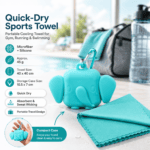 Blue Portable Quick Dry Towel with Elephant Storage Box – Microfiber Cooling Sports Sweat Towel with Silicone Case for Gym Swimming Travel