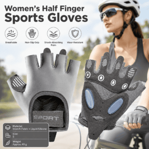 Grey S size Women’s Half-Finger Fitness Gloves – Liquid Silicone Shock Absorption, Ice Silk Breathable Fabric, Non-Slip Grip for Gym Yoga Cycling Weight Training