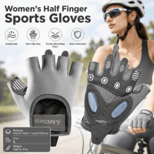 Grey L size Women’s Half-Finger Fitness Gloves – Liquid Silicone Shock Absorption, Ice Silk Breathable Fabric, Non-Slip Grip for Gym Yoga Cycling Weight Training