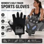 Black L size Women’s Half-Finger Fitness Gloves – Liquid Silicone Shock Absorption, Ice Silk Breathable Fabric, Non-Slip Grip for Gym Yoga Cycling Weight Training