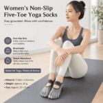 Grey Non-Slip Five Toe Yoga Socks – Cotton Blend with PVC Grip Dots, Breathable & Secure Fit for Pilates, Dance, and Indoor Fitness Training