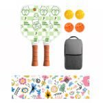 Teenager Pickleball Paddle Set with Cooling Towel (Teddy Bear), Cartoon Junior Paddles, Carry Bag and Indoor/Outdoor Balls for Children