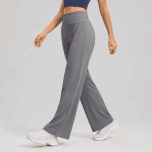 Women’s High Waist Yoga Pants (XL size)- Grey Loose Straight Leg Full Length Trousers with Rear Waist Pocket for Pilates, Studio Workouts, Lounging and Casual Wear