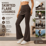 Women’s High Waist Skirted Flare Yoga Pants with Adjustable Ruched Drawstring (XXL size)- Coffee brown Faux Two Piece Bootcut Leggings for Pilates, Gym Workout, Running, Dance and Everyday Wear