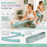Green and purple 8 Grid Yoga Stretching Strap and 60LB Resistance Band Set for Pilates Workout Adjustable Stretch Band with Numbered Positions Glute Training Exercise Band Fitness Equipment for Yoga Dance Flexibility Training