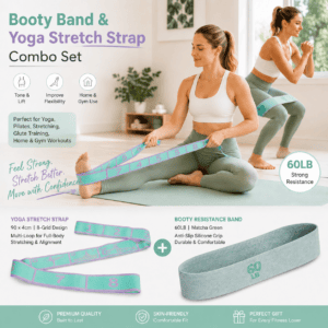 Green and purple 8 Grid Yoga Stretching Strap and 60LB Resistance Band Set for Pilates Workout Adjustable Stretch Band with Numbered Positions Glute Training Exercise Band Fitness Equipment for Yoga Dance Flexibility Training
