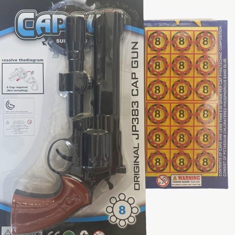 8 shots toy cap gun with 144 free caps Large JP383 Black 1 8 shots toy cap gun with 144 free caps Large JP383 Black