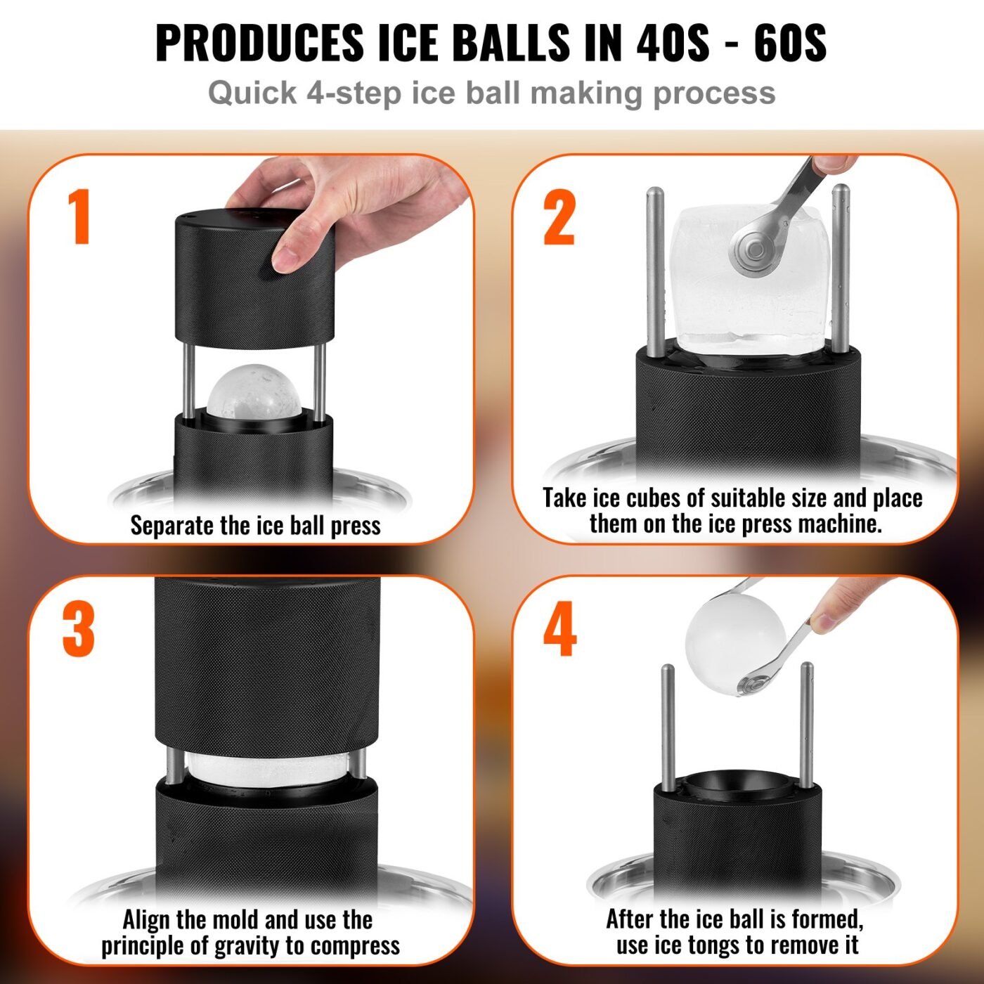 Ice Ball Press, 6cm Ice Ball Maker, Aircraft Al Alloy Ice Ball Press Kit for 60mm Ice Sphere, Ice Press with Tong and Drip Tray, for Whiskey, Cocktail, Bourbon, Scot on Party & Holiday, Black 3 Ice Ball Press, 6cm Ice Ball Maker, Aircraft Al Alloy Ice Ball Press Kit for 60mm Ice Sphere, Ice Press with Tong and Drip Tray, for Whiskey, Cocktail, Bourbon, Scot on Party & Holiday, Black - image 3