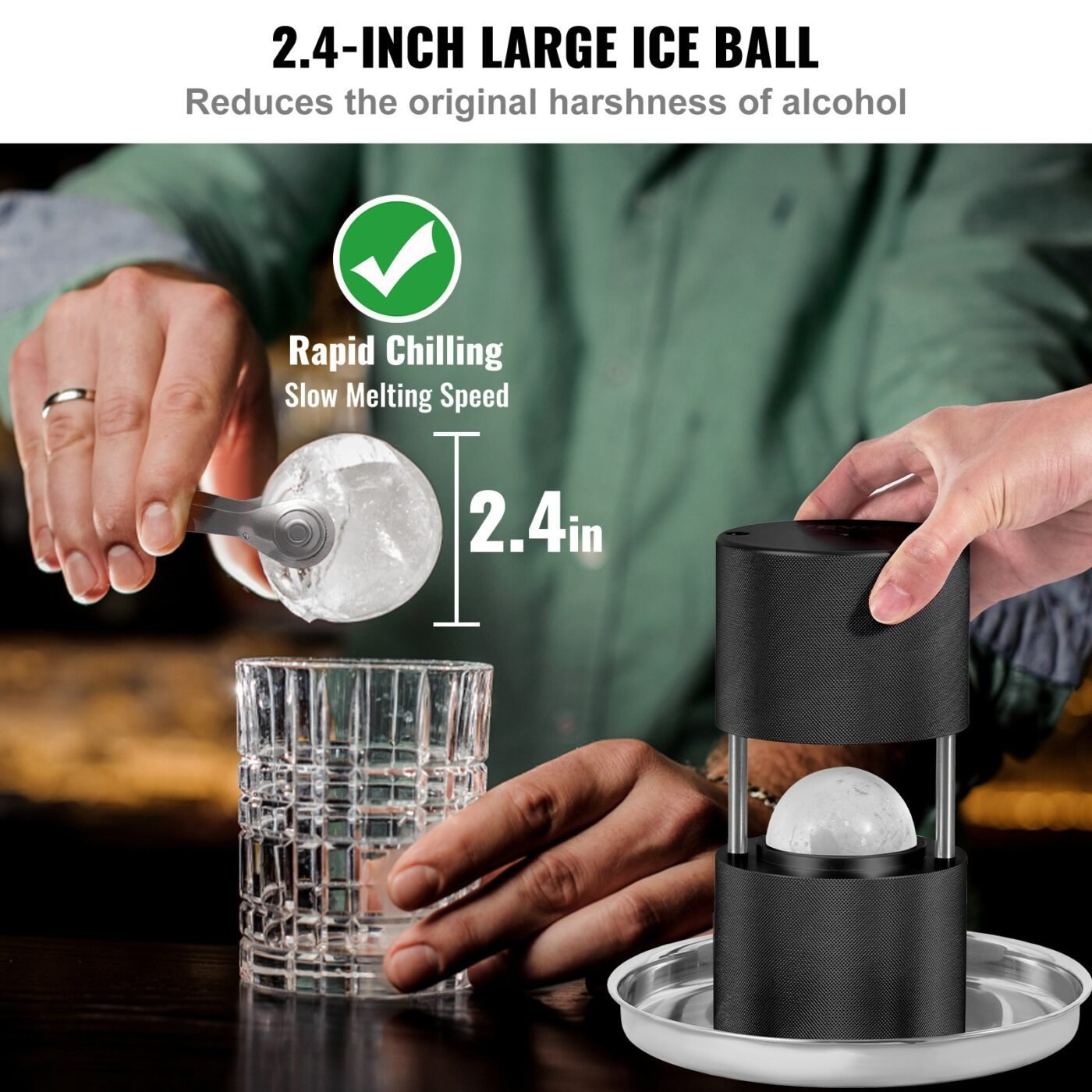 Ice Ball Press, 6cm Ice Ball Maker, Aircraft Al Alloy Ice Ball Press Kit for 60mm Ice Sphere, Ice Press with Tong and Drip Tray, for Whiskey, Cocktail, Bourbon, Scot on Party & Holiday, Black 4 Ice Ball Press, 6cm Ice Ball Maker, Aircraft Al Alloy Ice Ball Press Kit for 60mm Ice Sphere, Ice Press with Tong and Drip Tray, for Whiskey, Cocktail, Bourbon, Scot on Party & Holiday, Black - image 4