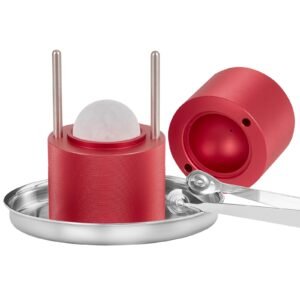Ice Ball Press, 6cm Ice Ball Maker, Aircraft Al Alloy Ice Ball Press Kit for 60mm Ice Sphere, Ice Press with Tong and Drip Tray, for Whiskey, Cocktail, Bourbon, Scot on Party & Holiday, Red