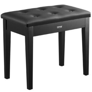 Piano Bench, 22″ x 13.78″ x 19″, Keyboard Piano Chair with High-Density Padded Cushion, Storage Compartment for Music Books, Wooden Piano Bookcase Stool Seat, for Vanity, Living Room, Bedroom