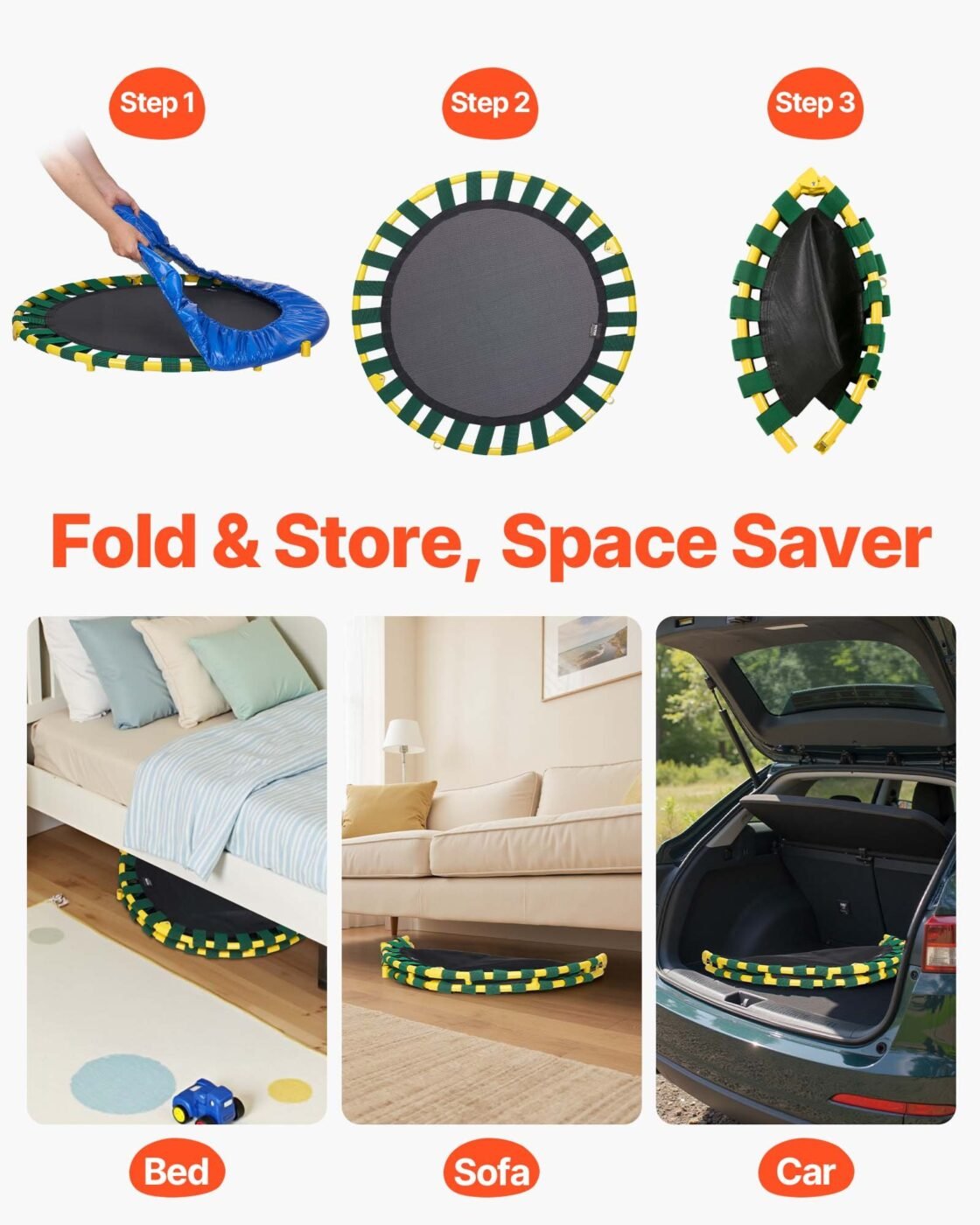 3FT Trampoline for Kids, 92 cm Trampolines Indoor/Outdoor Trampoline for Toddlers, Foldable Mini Baby Trampoline with Foam Handle, Recreational Trampoline Birthday Gift for 3+ Years Kids 5 3FT Trampoline for Kids, 92 cm Trampolines Indoor/Outdoor Trampoline for Toddlers, Foldable Mini Baby Trampoline with Foam Handle, Recreational Trampoline Birthday Gift for 3+ Years Kids - image 5