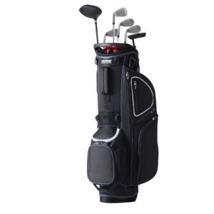 Golf Cart Bag with 14 Way Organizer Divider Top, 35” 11 Pockets Premium Cart Bag with Stand, Durable Golf Bags with Handles & Dust Cover & Detachable Dual Strap for Men & Women, Black White