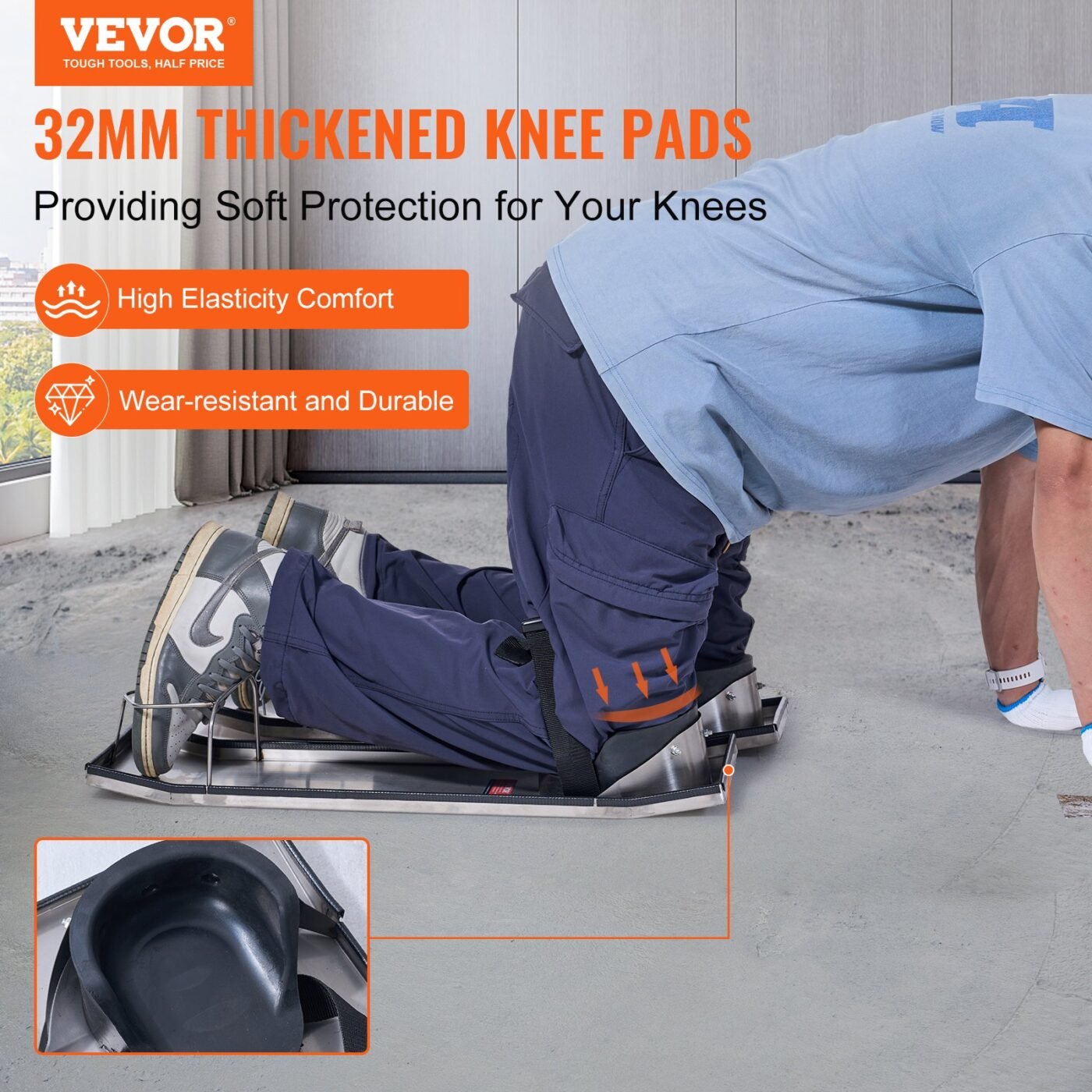 Concrete Knee Boards Stainless Steel, 30'' x 8'' Concrete Sliders, Knee Boards For Concrete, Concrete Knee Pads Moving Sliders, with Knee Pads & Board Straps for Cement and Concrete Finishing 2 Concrete Knee Boards Stainless Steel, 30” x 8” Concrete Sliders, Knee Boards For Concrete, Concrete Knee Pads Moving Sliders, with Knee Pads & Board Straps for Cement and Concrete Finishing - image 2