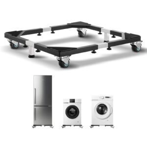 Fridge Stand Mobile Base, 1200 lbs Load Capacity, Washing Machine Stand with 8 Locking Twin Wheels and 4 Brakes, 23-36.6 Inches Adjustable Furniture Dolly for Washer, Refrigerator and Dryer