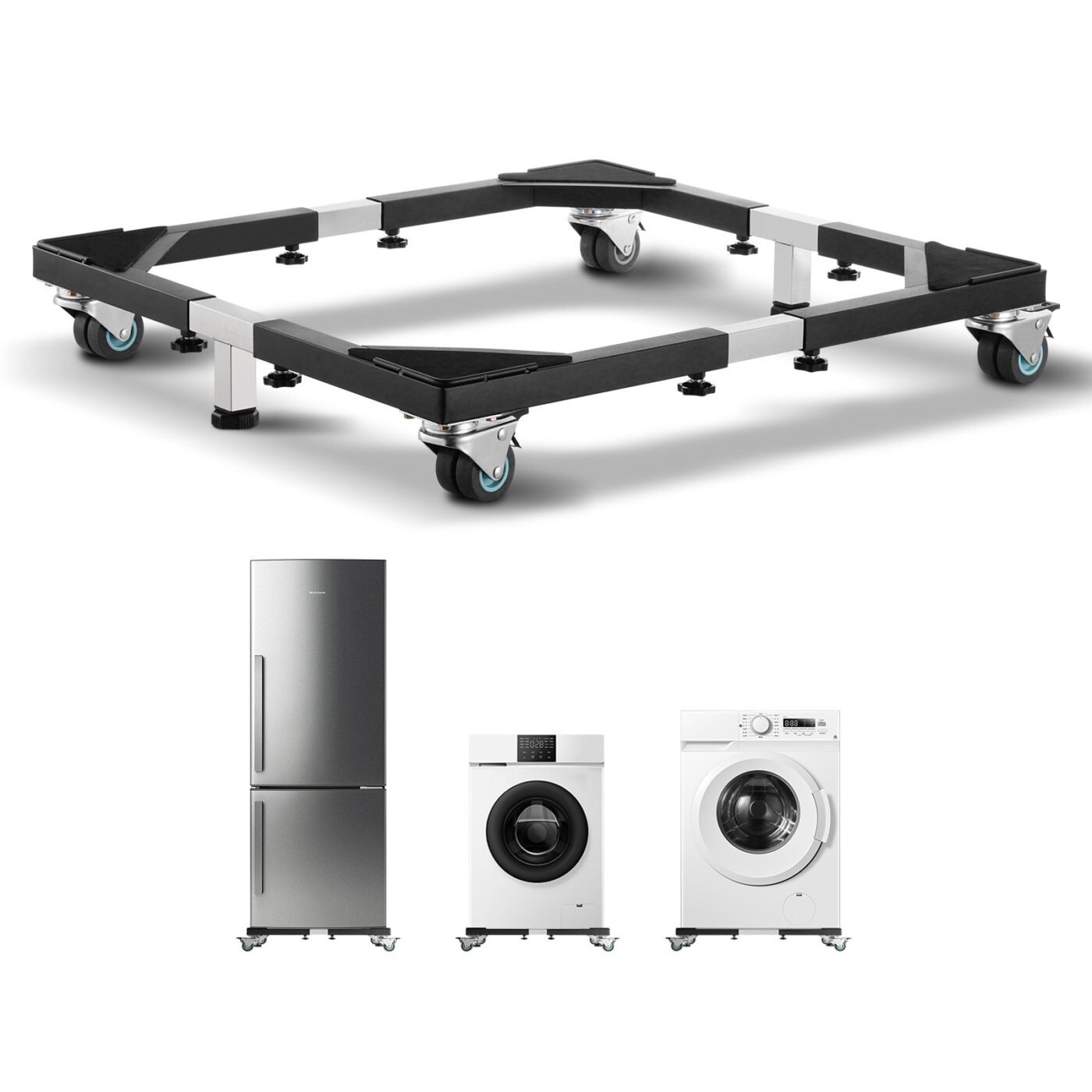 Fridge Stand Mobile Base, 1200 lbs Load Capacity, Washing Machine Stand with 8 Locking Twin Wheels and 4 Brakes, 23-36.6 Inches Adjustable Furniture Dolly for Washer, Refrigerator and Dryer 1 Fridge Stand Mobile Base, 1200 lbs Load Capacity, Washing Machine Stand with 8 Locking Twin Wheels and 4 Brakes, 23-36.6 Inches Adjustable Furniture Dolly for Washer, Refrigerator and Dryer