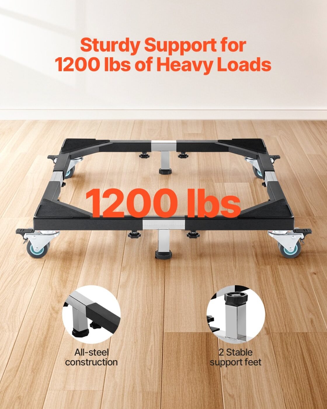 Fridge Stand Mobile Base, 1200 lbs Load Capacity, Washing Machine Stand with 8 Locking Twin Wheels and 4 Brakes, 23-36.6 Inches Adjustable Furniture Dolly for Washer, Refrigerator and Dryer 2 Fridge Stand Mobile Base, 1200 lbs Load Capacity, Washing Machine Stand with 8 Locking Twin Wheels and 4 Brakes, 23-36.6 Inches Adjustable Furniture Dolly for Washer, Refrigerator and Dryer - image 2