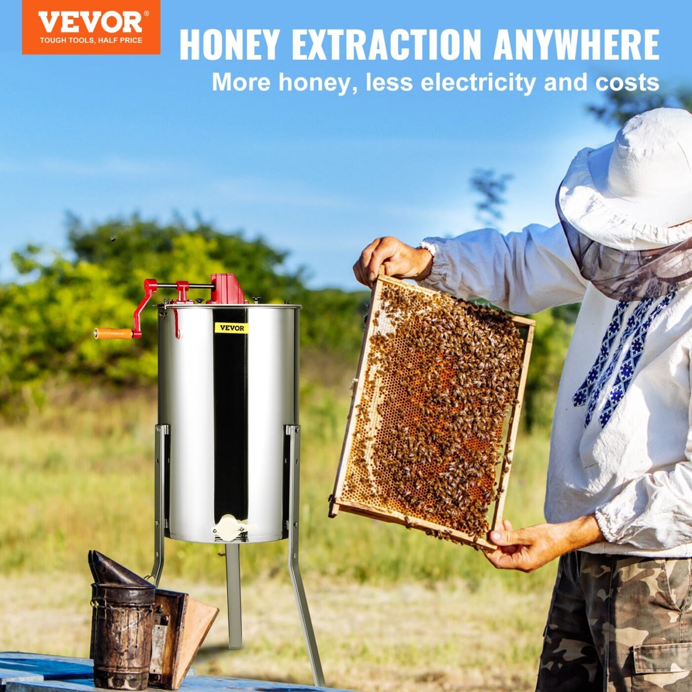Manual Honey Extractor, 3 Frames Honey Spinner Extractor, Stainless Steel Beekeeping Extraction, Honeycomb Drum Spinner with Lid, Apiary Centrifuge Equipment with Height Adjustable Stand 2 Manual Honey Extractor, 3 Frames Honey Spinner Extractor, Stainless Steel Beekeeping Extraction, Honeycomb Drum Spinner with Lid, Apiary Centrifuge Equipment with Height Adjustable Stand - image 2