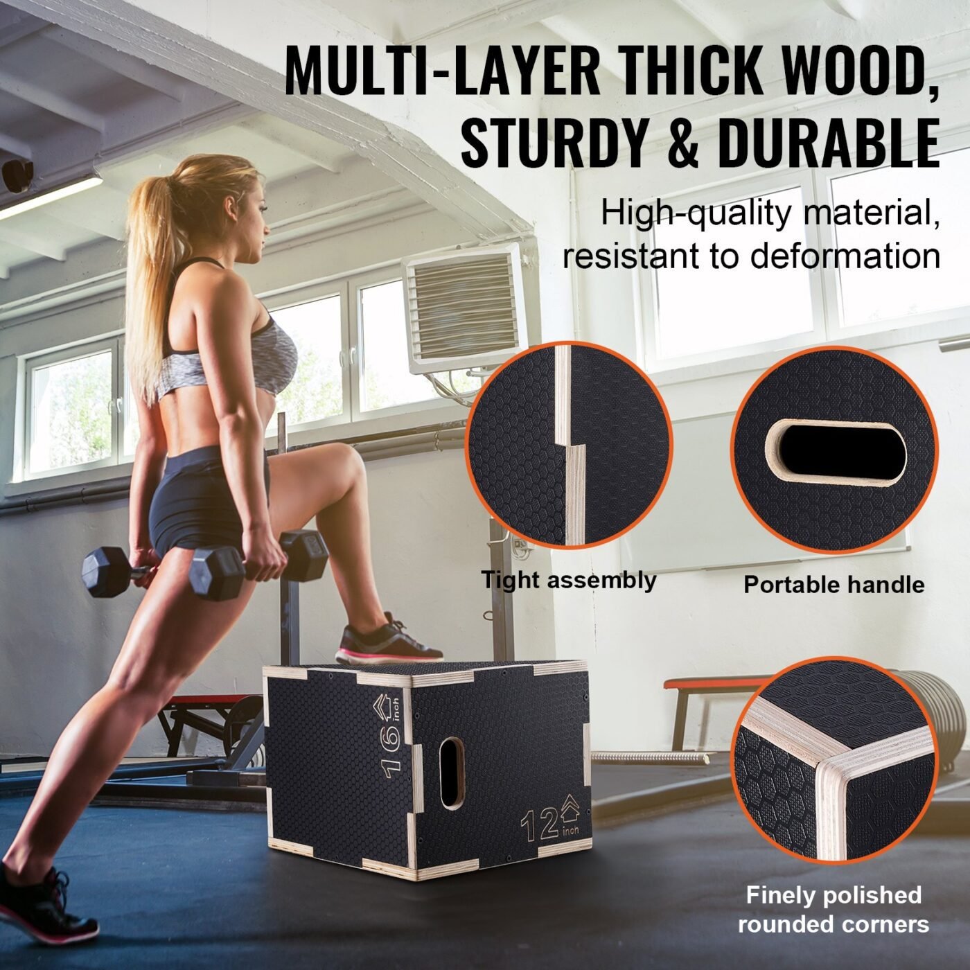3 in 1 Plyometric Jump Box, 16/14/12 Inch Wooden Plyo Box, Platform & Jumping Agility Box, Anti-Slip Fitness Exercise Step Up Box for Home Gym Training, Conditioning Strength Training, Black 4 3 in 1 Plyometric Jump Box, 16/14/12 Inch Wooden Plyo Box, Platform & Jumping Agility Box, Anti-Slip Fitness Exercise Step Up Box for Home Gym Training, Conditioning Strength Training, Black - image 4