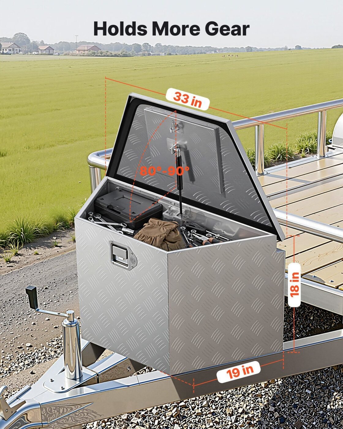 Trailer Tongue Box, 838 x 483 x 457 mm Aluminum Trailer Tongue Tool Box, Heavy Duty Storage Organizer with Lock & Keys, Utility Tool Chest for Pickup Truck Bed, RV, SUV, Off-Road Vehicle, Silver 2 Trailer Tongue Box, 838 x 483 x 457 mm Aluminum Trailer Tongue Tool Box, Heavy Duty Storage Organizer with Lock & Keys, Utility Tool Chest for Pickup Truck Bed, RV, SUV, Off-Road Vehicle, Silver - image 2